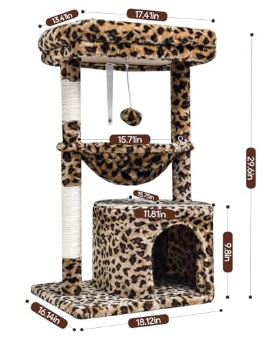 Small Leopard Print Cat Tree for Indoor Cats (29.6" / Leopard Print)