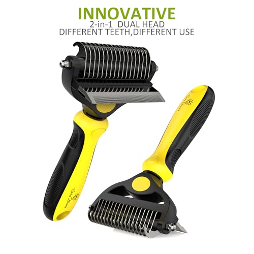 2 in 1 Professional Grooming Rake for Cats & Dogs (Lemon Yellow)