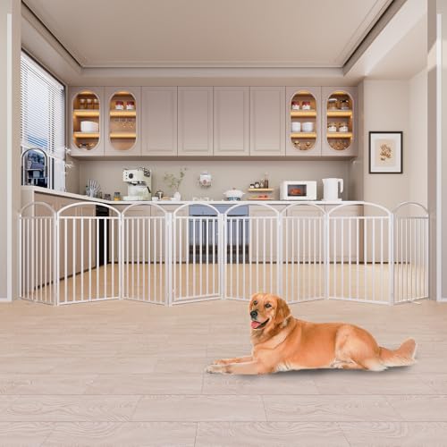 8 Panels Full Matel Freestanding Dog Gates with Door (【8 Panels with Door】192"W*36H" / White)