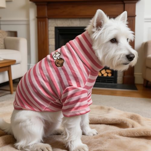 Turtleneck Dog Shirt Cute Doggie Embroidery Super Soft Dog Sweatshirt Stretchy Striped Puppy Pullover for Cats Small Medium Large Dogs (Pink Striped / Medium)