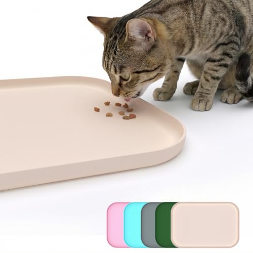 Non Slip Silicone Dog Food Mat for Food and Water (45 x 30 cm / Beige)
