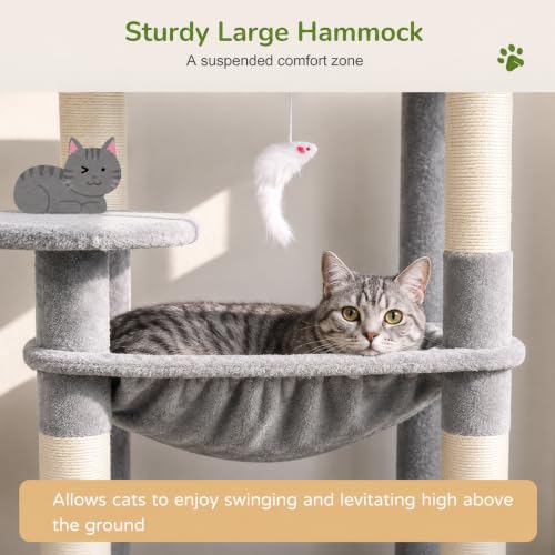 Cat Tree Tower with Scratching Post for Indoor Cats (Light Grey / L)