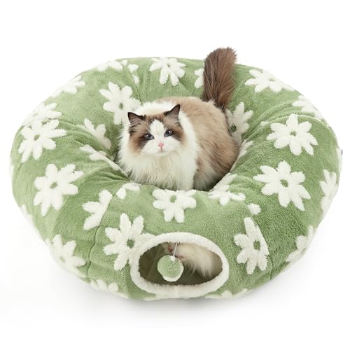 Lesure Donut Cute Jacquard Cat Tunnel Bed Kitten Toys for Puppy Bunny (Standard (33.5"L x 33.5"W x 10"H) / Flower Garden Green)