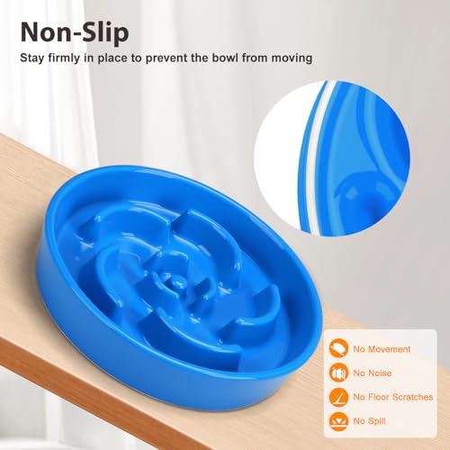 Ceramic Slow Feeder Dog Bowl (Flower - Blue / 2 Cups)