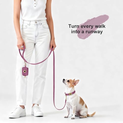 PU Leather Dog Leash for Small Dogs (Purple / 5/8''x 5FT)