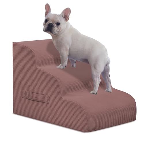 3 Step Dog Stairs Pet Ramp for High Beds (Pink / 3-Step 16"H)