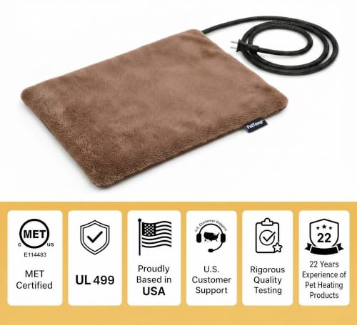 Pet Heating Pad for Cats Dogs Indoor & Sheltered Outdoor Waterproof Heated Cat Bed Heated Dog Bed Chew Resistant Cord Constant Temperature Electric Warming (Brown / Medium: 20" x 16" x 1.3")