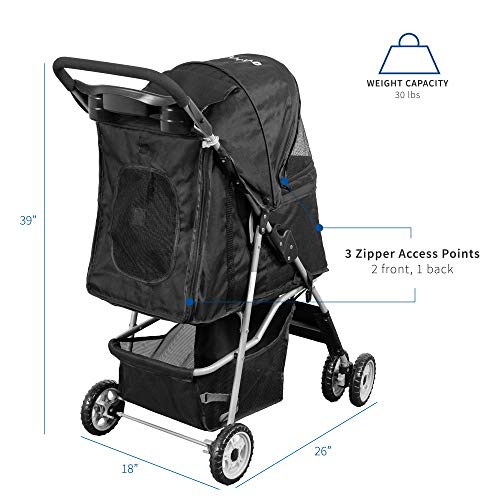 Black 4 Wheel Pet Stroller for Cat (Black)