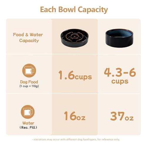 Raised Slow Feeder Dog Bowls (2 x Starry Sky + Stand - A / L- 8.2inch / 1.6 Cups)