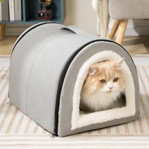Cat Bed Cave for Indoor Cats for Pets up to 20 lbs (Gray Arched Cave)