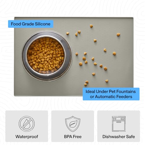 Dog Food Mat 100% Waterproof Silicone (Light Gray / 18.5"l X 11.5"w)
