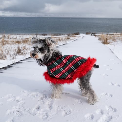 Dog Sweater Cloak (Large(Back Length 14") / Red Plaid)