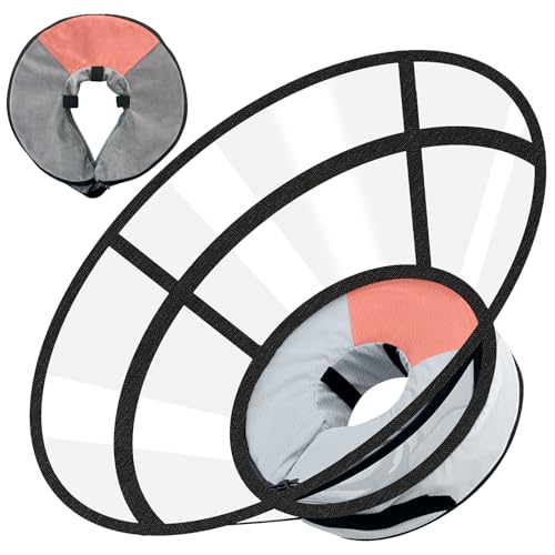 Sponge Core Dog Cat Cone Collar for After Surgery Recovery (S (Neck: 5"-8") / Grey+Pink)