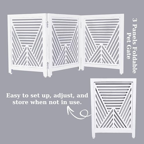 Lightnpro 3‑Panel Wooden Dog Gate (Antique White Lines / 24x54 - Clover)
