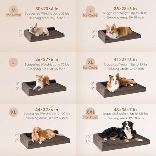 Large Dog Bed Memory Foam for Crate (Brown / 35.0"L x 22.0"W x 6"Th)