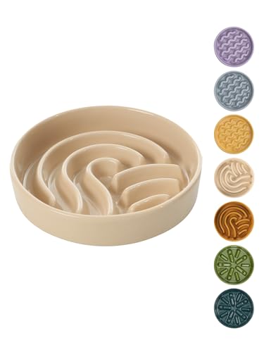 Ceramic Slow Feeder Dog Bowl (Waves-Apricot / Small)