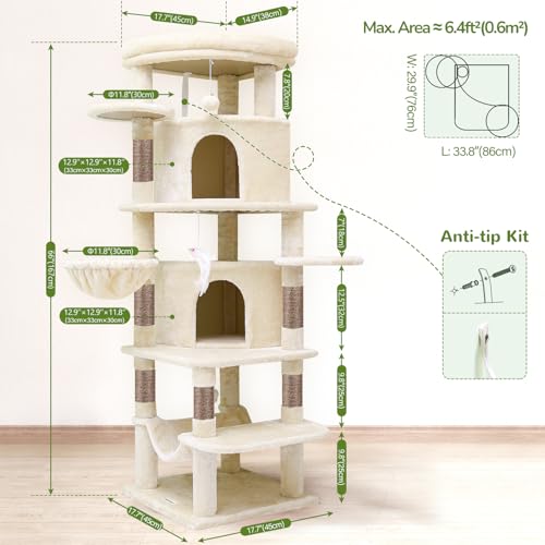 66inch Corner Cat Tree Tower for Indoor Large Cats (66inch / Beige)