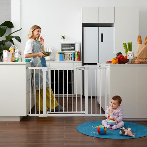 29.7 51" Extra Wide Baby & Dog Safety Gate for Stairs & Doorways (White / 29.7-51"W x 30"H)