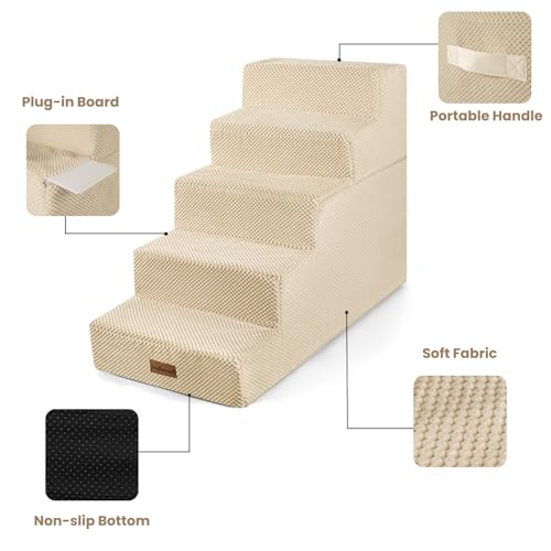 Dog Stairs for High Beds 22.6" H (Beige / 5-Step 22.6" H)