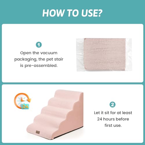 Extra Wide Dog Stair for Small Dog (Pink / Extra Wide:19.7"x33"x22.4")