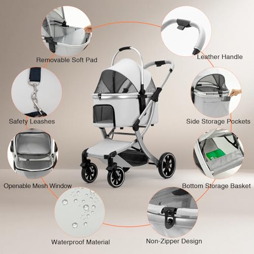 3 in 1 Pet Stroller for Small (Grey)