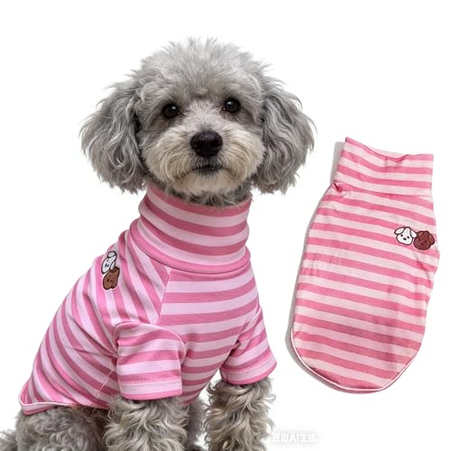 Turtleneck Dog Shirt Cute Doggie Embroidery Super Soft Dog Sweatshirt Stretchy Striped Puppy Pullover for Cats Small Medium Large Dogs (Pink Striped / X-Large)