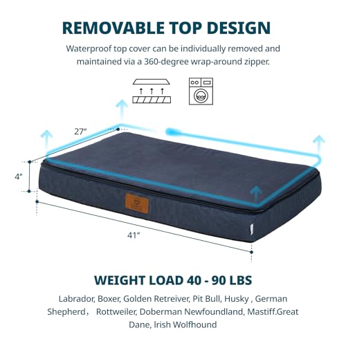 Memory Foam XL Dog Bed (41.0"L x 27.0"W x 4.0"Th / Navy Blue)