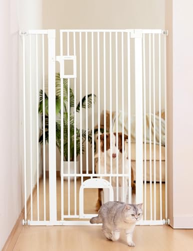 55" Extra Tall Pet Gate with Cat Door (White - P / 55" Tall, 29-43" Wide)