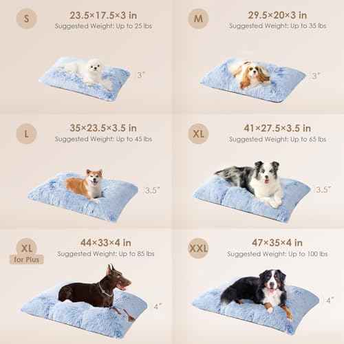 Fluffy Dog Crate Bed for Small Dogs (Blue / 23.5 x 17.5)