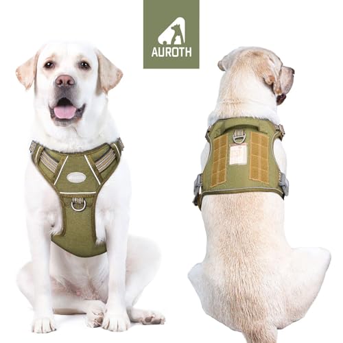 Tactical Dog Harness Medium Sized Dog No Pull Adjustable Dog Vest (Green / M(Neck:16-22",Chest:22-33"),35-50 lbs)