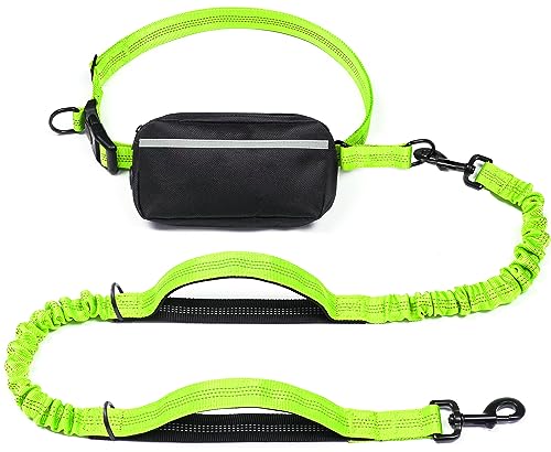 Hands Free Dog Leash with Zipper Pouch (Green / Large)