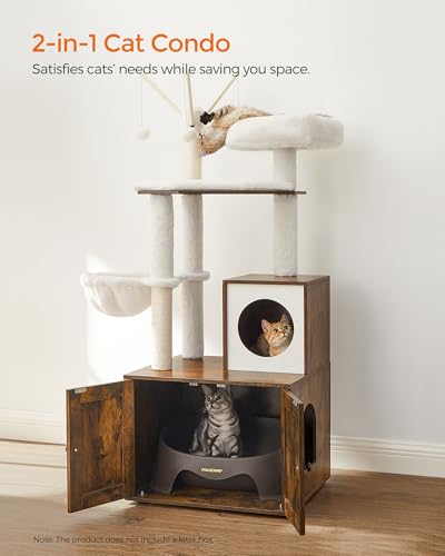 Cat Tree with Litter Box Enclosure (Rustic Brown)