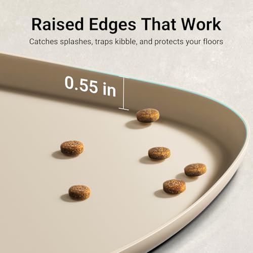 Cat Food Mat Silicone Waterproof Feeding Mat (18"L x 12.5"W / Almond)