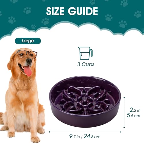Ceramic Slow Feeder Dog Bowls (L-3 Cups / Purple)