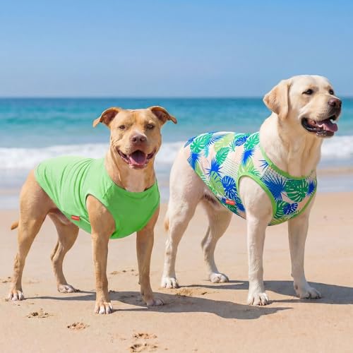 2Pack Dog Shirts for Medium Large Dogs Breathable Mesh Tank Top (XX-Large (40-55lbs) / 2# 2Pack (Hawaii+Green))