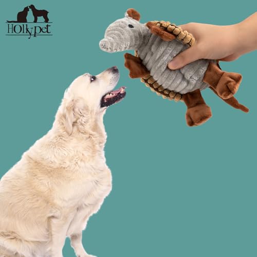 Armadillo Squeaky Puppy Dog Toys for Small Medium Dogs (8 IN / Light Brown)
