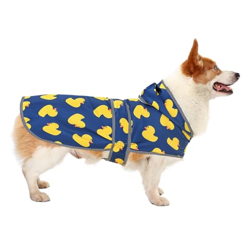 Dog Raincoat Waterproof Dog Rain Jacket with Hood (Navy Blue Duck / Large)