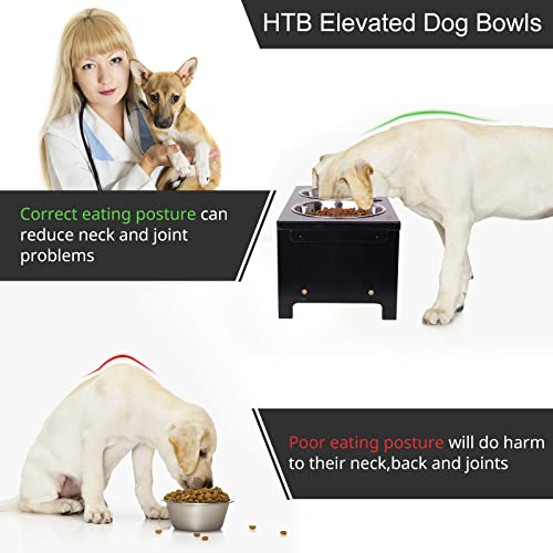 Elevated Dog Bowl Stand with 2 Stainless Steel Bowls (medium-7"tall,29 Oz bowl / Black)
