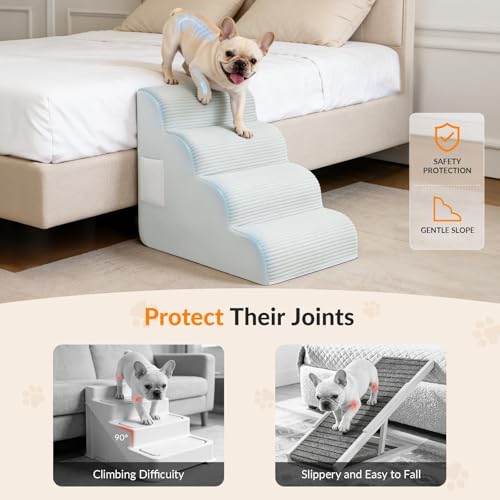 Dog Stairs for Bed Up to 24" H (Beige / 4-Steps)