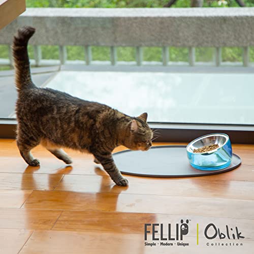 Pet Oblik Whisker Fatigue Cat Food Bowl Raised Stainless Steel Shallow Dish (Sapphire / 0.5 Cups Shallow Dish)