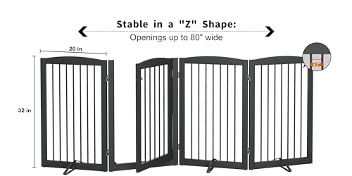 Freestanding Dog Gates with Door Walk Through (4 Panel 32" / Gray)
