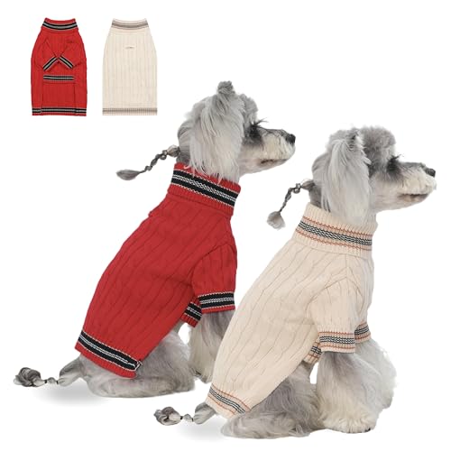 2Pack Small Medium Dog Sweater (Striped Red+Striped White / Medium)