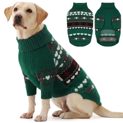 XXL Dog Sweater for Large Dogs Christmas (Nordic Hearts-Green / XX-Large)