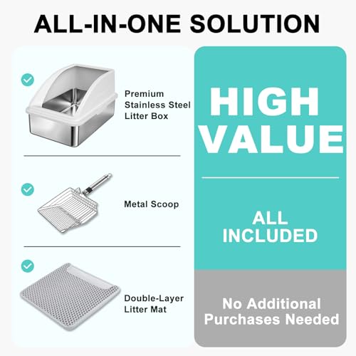 Stainless Steel Litter Box (Silver Grey / X-Large)