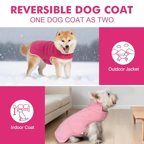 Sherpa Dog Coat Reversible Dog Jackets for Medium Dogs (X-Large (22-28lbs) / Fuchsia)
