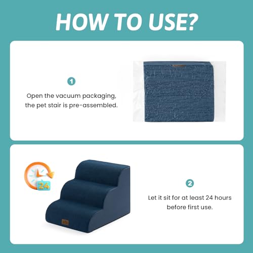 Wide Dog Stairs for Small Dog 15.7" H (Navy Blue / Wide:17.7"x22.4"x15.7")