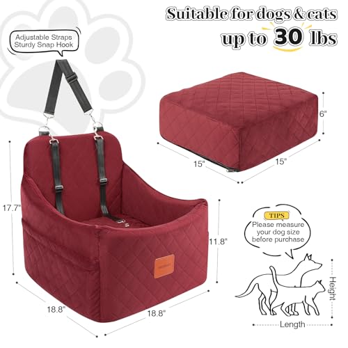 Dog Booster Car Seat for Dogs up to 35lbs (Wine Red / Medium)