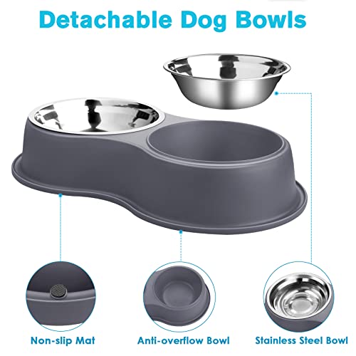 Stainless Steel Dog Bowls Double Non (Medium-18oz / 4.Grey)