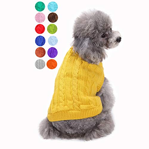 Dog Sweater Soft Warm Turtleneck Knitted Clothes for Small Medium Large Pet (Yellow / X-Small)