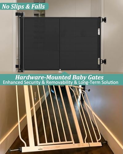 59 inch Reinforced Retractable Baby Gates 34 inch Tall (Black / 34" Tall x 59" Wide)